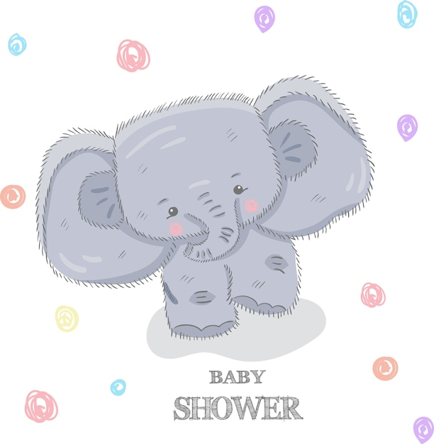 Vector elefante de peluche, dibujado a mano.