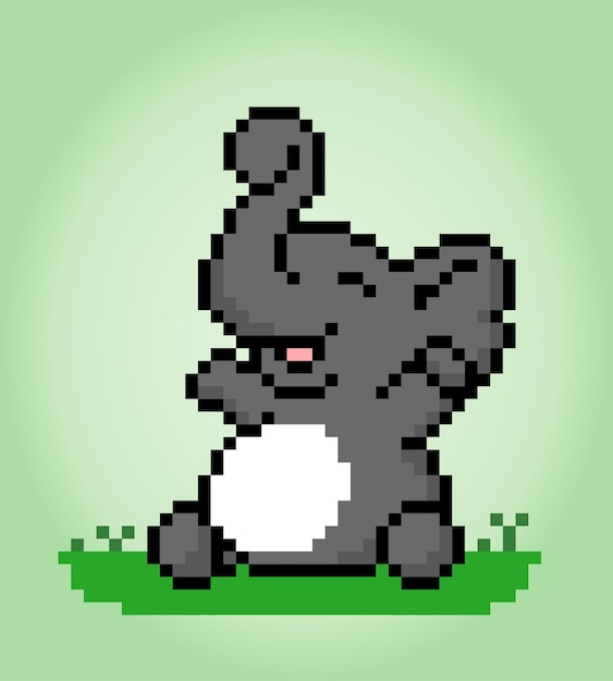 Elefante de píxeles de 8 bits está sentado animales felices para los activos del juego en ilustraciones vectoriales