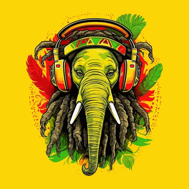 elefante rasta de dibujos animados escuchando música