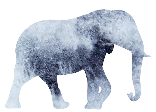 Elefante silueta acuarela gris sobre fondo blanco vector aislado