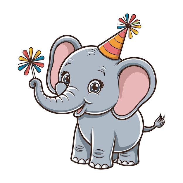 un elefante con un sombrero de fiesta en él