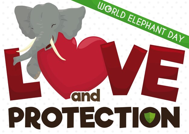 Elefante sonriente y corazón que promueven el amor y la protección de estos animales durante el Día Mundial del Elefante