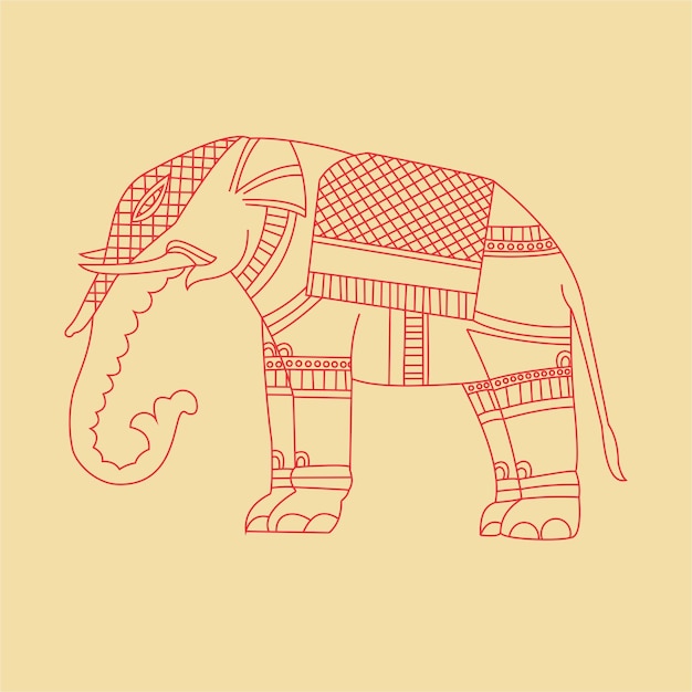elefante de Sri Lanka pintura de línea dibujo de patrón vectorial ilustración