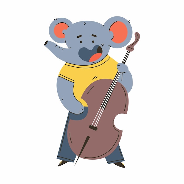 Elefante tocando el contrabajo Vector músico de dibujos animados personaje animal