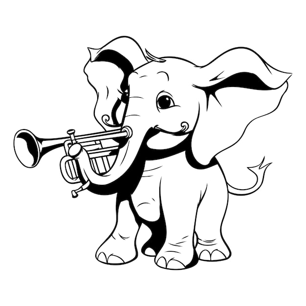 Vector elefante tocando la trompeta ilustración vectorial aislada en un fondo blanco