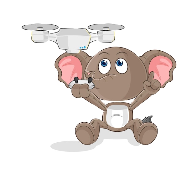 Elefante con vector de mascota de dibujos animados de carácter de drone