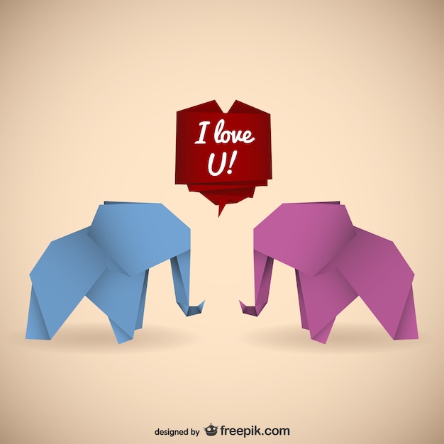Vector elefantes del origami con mensaje de amor