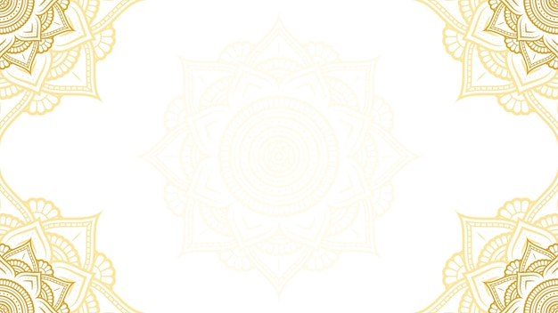 Elegancia celestial de Lotus Mandala Arte en blanco Fondo vectorial horizontal en color oro y blanco