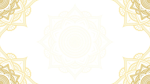 Elegancia celestial de Lotus Mandala Arte en blanco Fondo vectorial horizontal en color oro y blanco