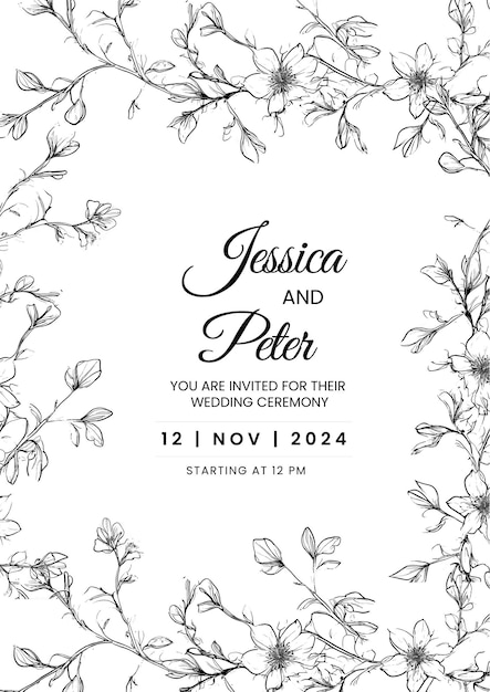 Vector elegancia floral moderna ceremonia de boda invita para jane y robert peonía de otoño dorada guarde la fecha