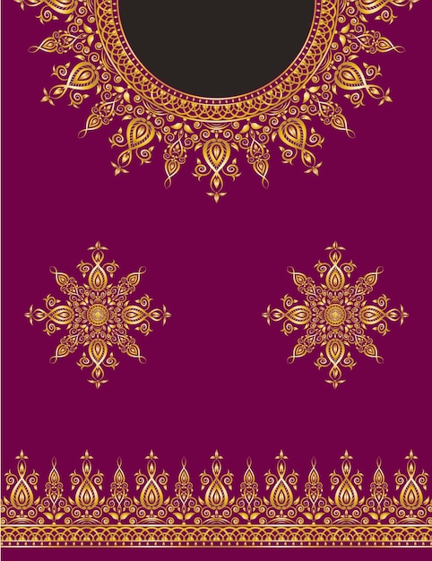Elegancia hermosa mujer dorada vestido floral ornamento borde marco diseño vector alrededor del cuello y che