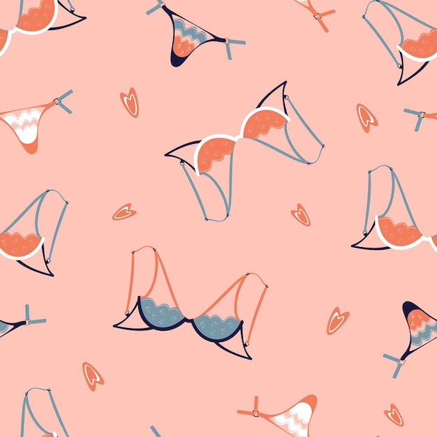 Elegancia Lencería sobre fondo rosa Patrón de día de San Valentín brillante Sujetador de moda vector transparente