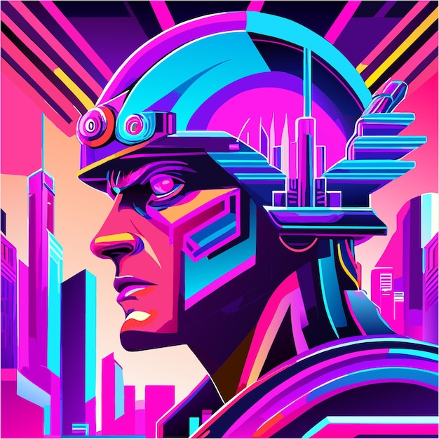 La elegancia del paisaje nocturno de neón despierta el diseño del tatuaje Cyberpunk Pop Art