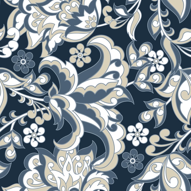 Elegancia de patrones sin fisuras con flores étnicas Ilustración floral vectorial en estilo textil asiático