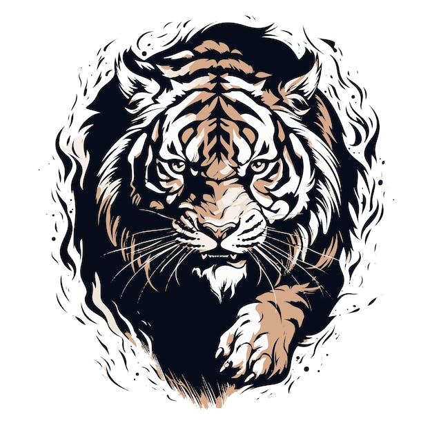 Vector elegancia rugiente llamativa ilustración vectorial de cabeza de tigre