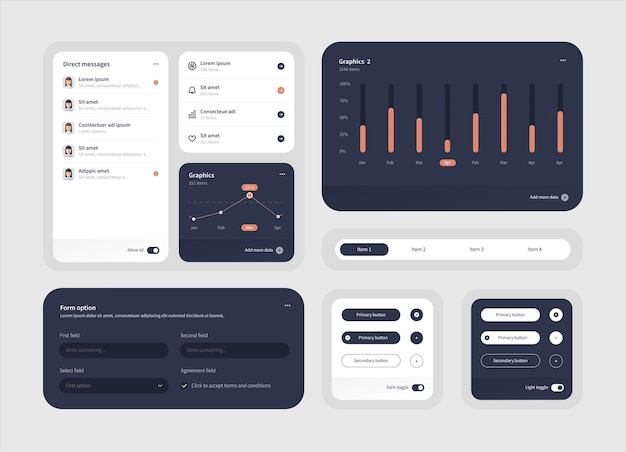 Vector elegant colección de elementos ui ux para el diseño de aplicaciones web plantilla de tablero ux interfaz de usuario