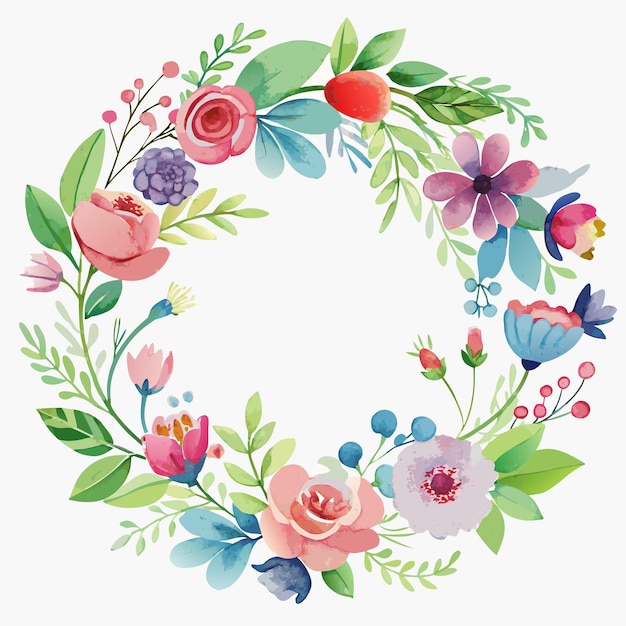 Elegante acuarela corona floral Ilustración vectorial Descargar hermoso diseño de flores pintado a mano