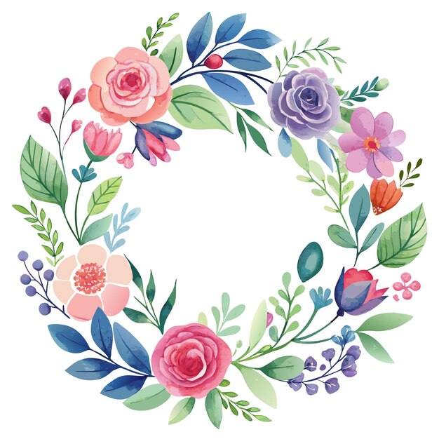 Elegante acuarela corona floral Ilustración vectorial Descargar hermoso diseño de flores pintado a mano