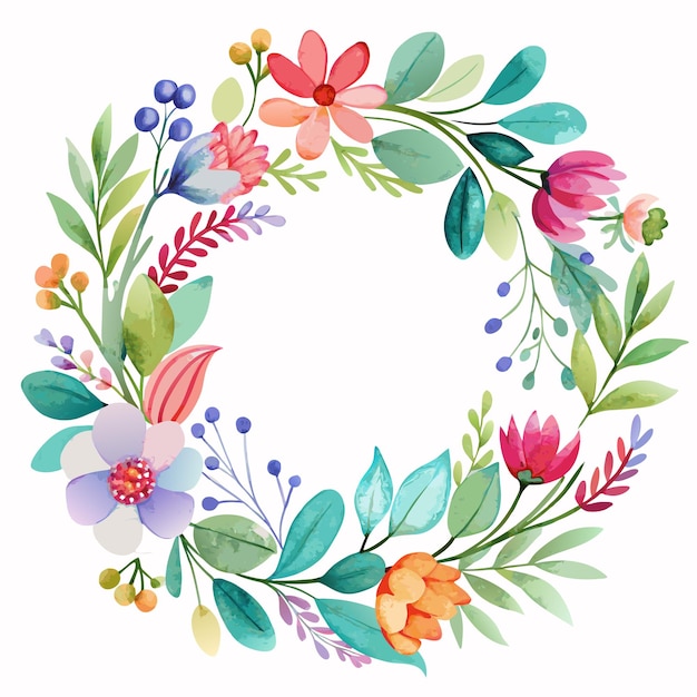 Elegante acuarela corona floral Ilustración vectorial Descargar hermoso diseño de flores pintado a mano