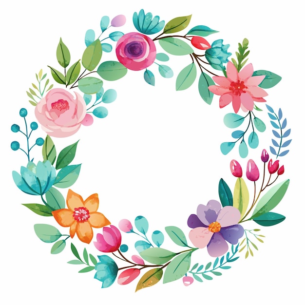 Elegante acuarela corona floral Ilustración vectorial Descargar hermoso diseño de flores pintado a mano
