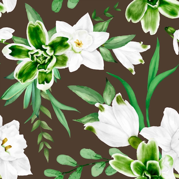 elegante acuarela flor blanca y hojas verdes diseño de patrones sin fisuras