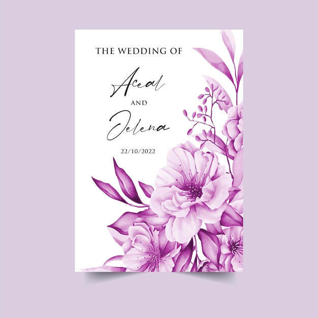 Elegante con acuarela floral en la plantilla de la tarjeta de invitación de boda