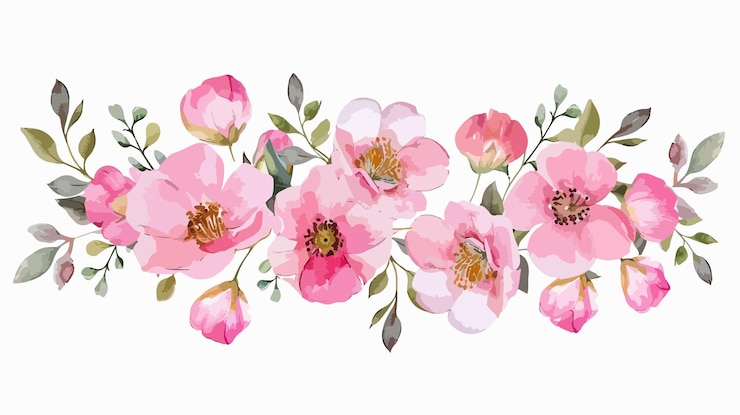 Vector elegante acuarela de flores rosadas en el borde de estilo vintage