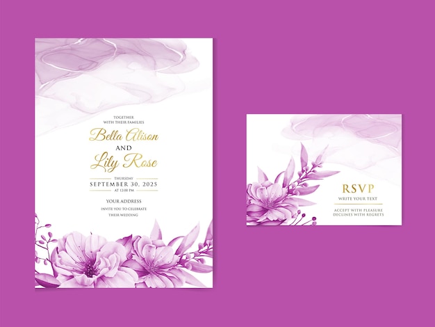 Elegante acuarela plantilla de invitación de boda en flor de cerezo con vector