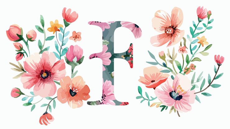 Vector elegante alfabeto floral rosado letra f ilustración en acuarela
