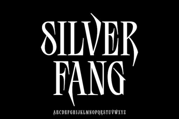 Elegante alfabeto de serif afilado muestra fuente vectorial tipo de letra Silver fang