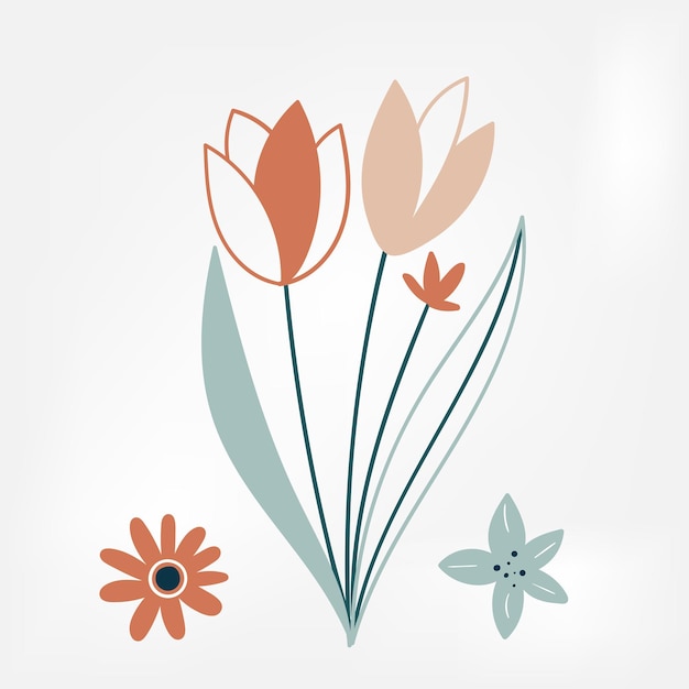 Elegante arreglo floral con tulipanes pastel y elementos decorativos