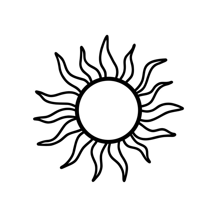 Elegante arte de línea negra Ilustración del sol logotipo del icono del cielo solar blanco retro