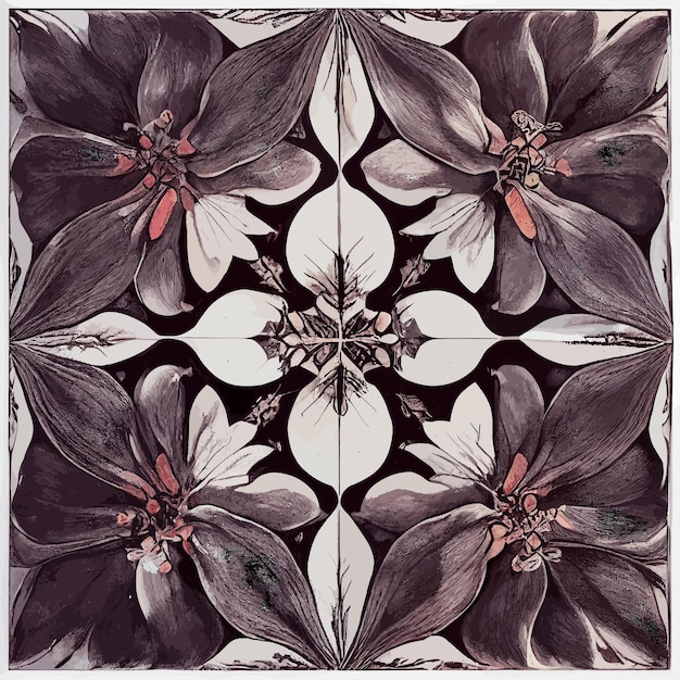 Vector elegante azulejo de patrón de flores y hojas con ilustración de diseño floral botánico