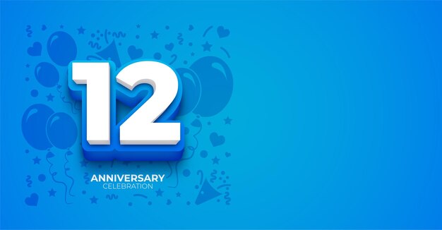 Elegante bandera vectorial azul de 12 años o cumpleaños con espacio de copia personalizable