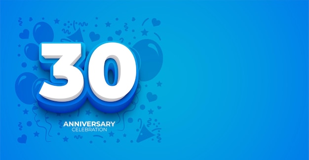 Elegante bandera vectorial azul de 30 años o cumpleaños con espacio de copia personalizable