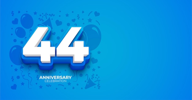 Elegante bandera vectorial azul de 44 años o cumpleaños con espacio de copia personalizable