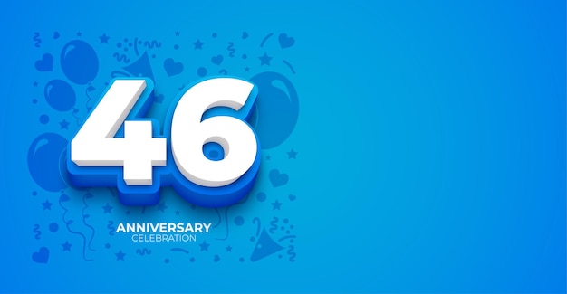 Elegante bandera vectorial azul de 46 años o cumpleaños con espacio de copia personalizable