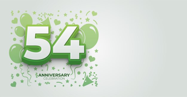Elegante bandera vectorial verde de 54 años o cumpleaños con espacio de copia personalizable