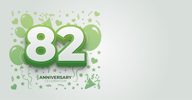 Elegante bandera vectorial verde de 82 años o cumpleaños con espacio de copia personalizable