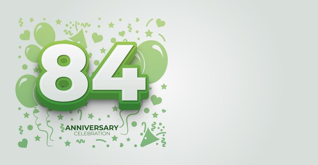 Elegante bandera vectorial verde de 84 años o cumpleaños con espacio de copia personalizable