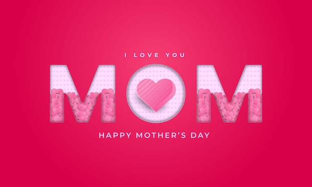 Elegante banner de celebración del día de la madre con elementos de forma de amor 2d fondo abstracto colorido