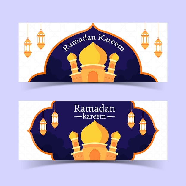 Elegante banner de ramadan kareem con mezquita y marcos