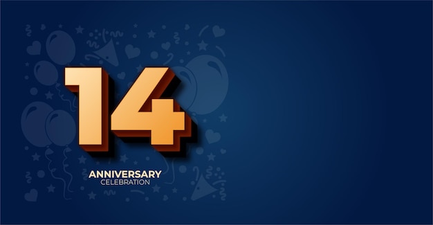 Elegante banner vectorial de 14o aniversario o cumpleaños con espacio de copia personalizable