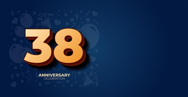 Elegante banner vectorial de 38 aniversario o cumpleaños con espacio de copia personalizable