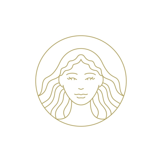 Elegante belleza cabello femenino retrato cosmética natural cuidado de la piel línea art deco vintage logo vector