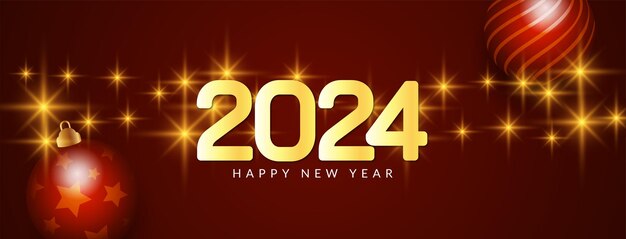Elegante y brillante diseño de banner de Feliz Año Nuevo 2024