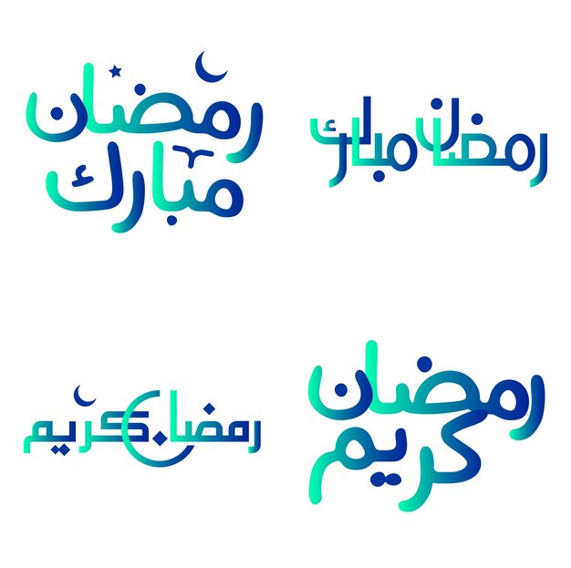 Elegante caligrafía verde y azul degradada para el diseño de vectores de saludos de Ramadán Kareem