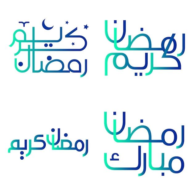 Elegante caligrafía verde y azul degradado para tarjetas de felicitación de Ramadán Kareem Ilustración vectorial