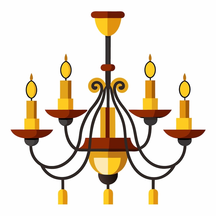 Vector elegante candelabro rojo y dorado con cinco llamas