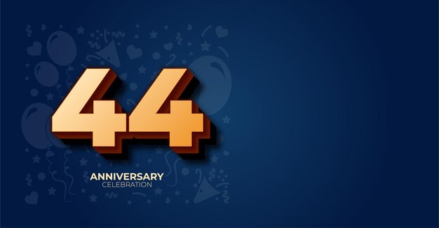 Elegante cartel vectorial de 44o aniversario o cumpleaños con espacio de copia personalizable